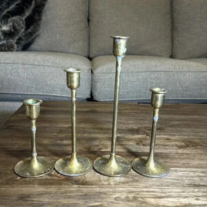 Vintage Brass Set of 4 Candle Stick Holders Home Decorations & Home Decor
